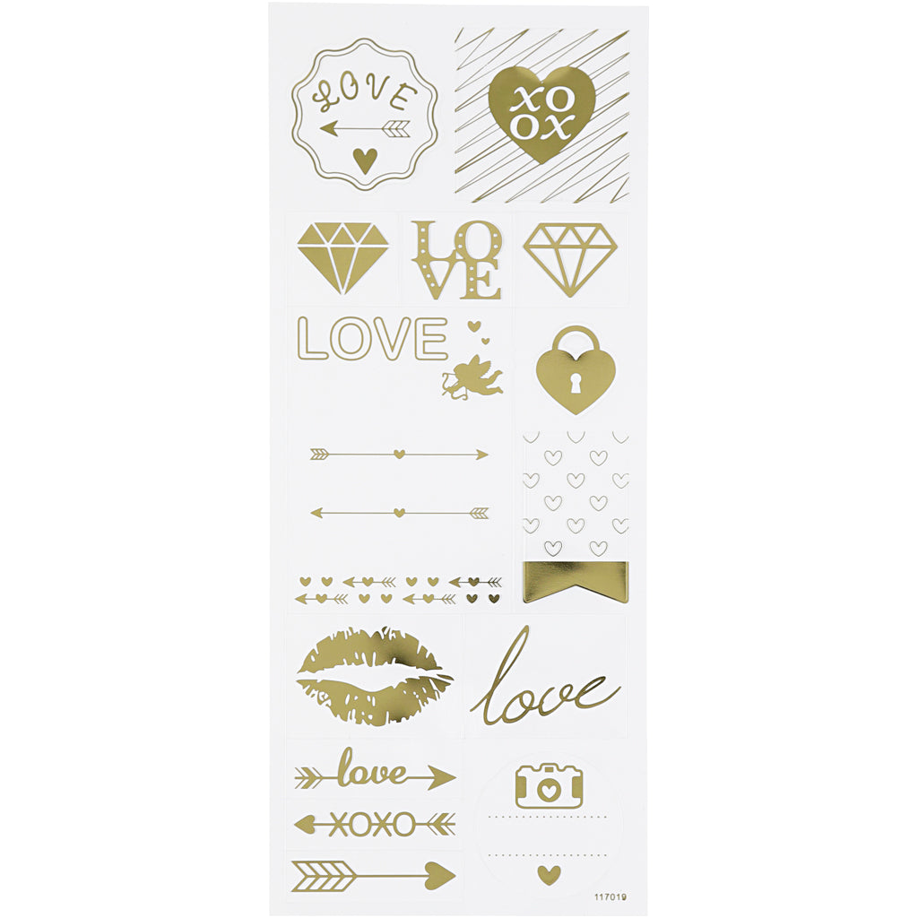 Creativ company stickers, love, vel 10x24 cm, ca. 14 stuk, goud, 1 vel