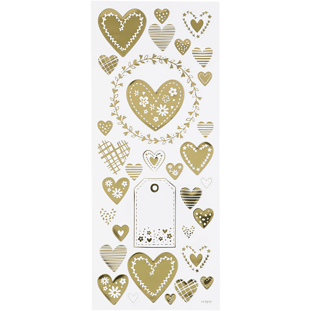 Creativ company stickers, harten, vel 10x24 cm, ca. 33 stuk, goud, 1 vel