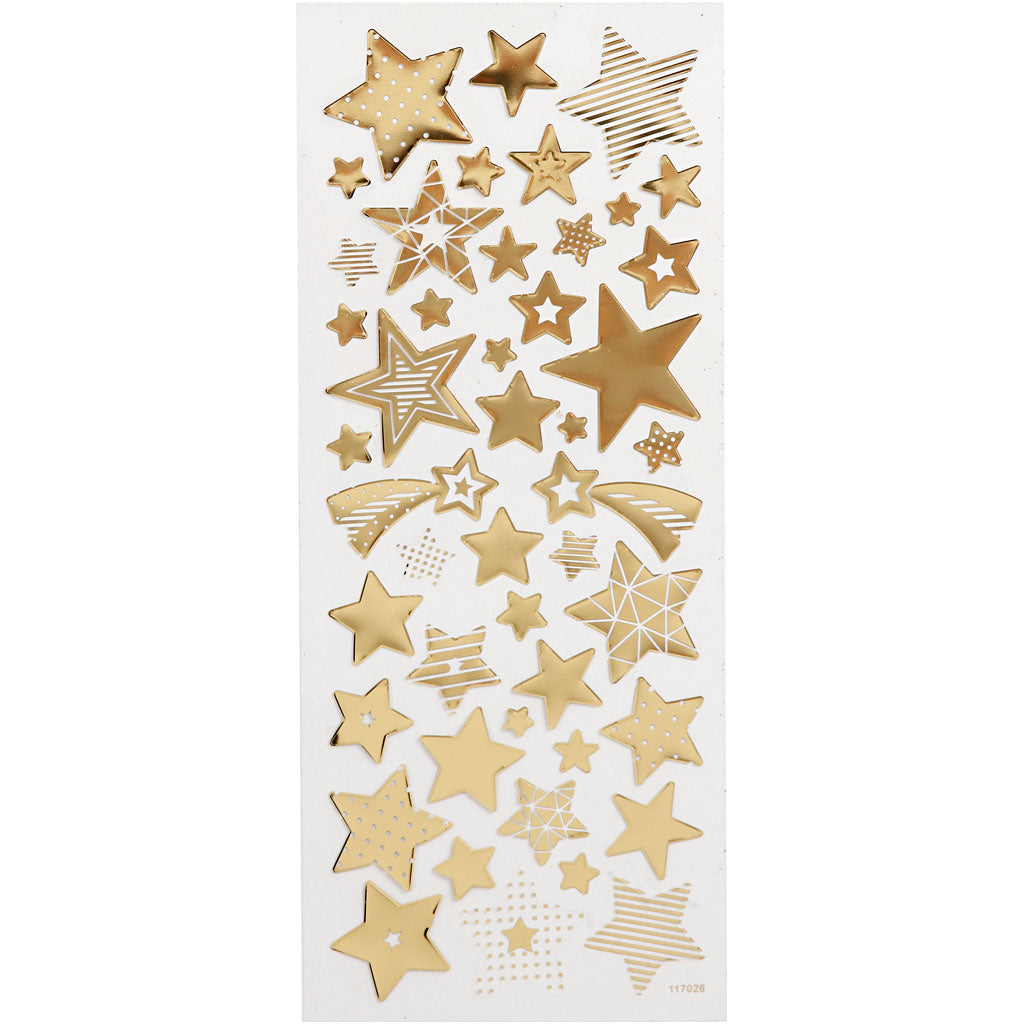 Creativ company stickers, sterren, vel 10x24 cm, ca. 52 stuk, goud, 1 vel