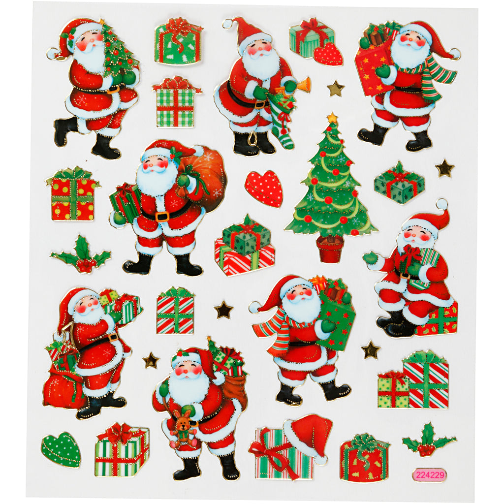 Creativ company stickers, klassieke kerstfiguren, vel 15x16,5 cm, ca. 29 stuk, 1 vel