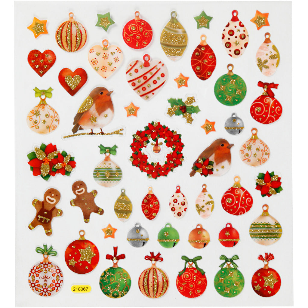 Creativ company stickers, kerstballen, vel 15x16,5 cm, ca. 50 stuk, 1 vel