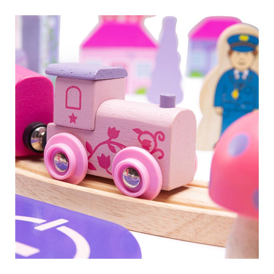 Bigjigs Houten Treinset Stad Roze