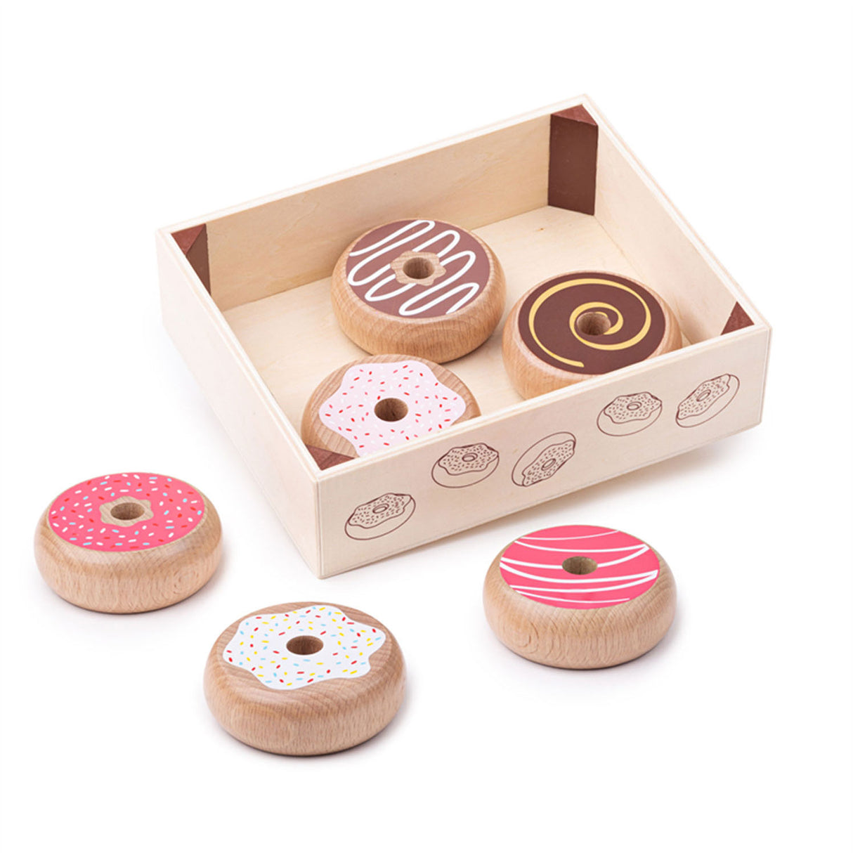 Bigjigs houten kistje met donuts