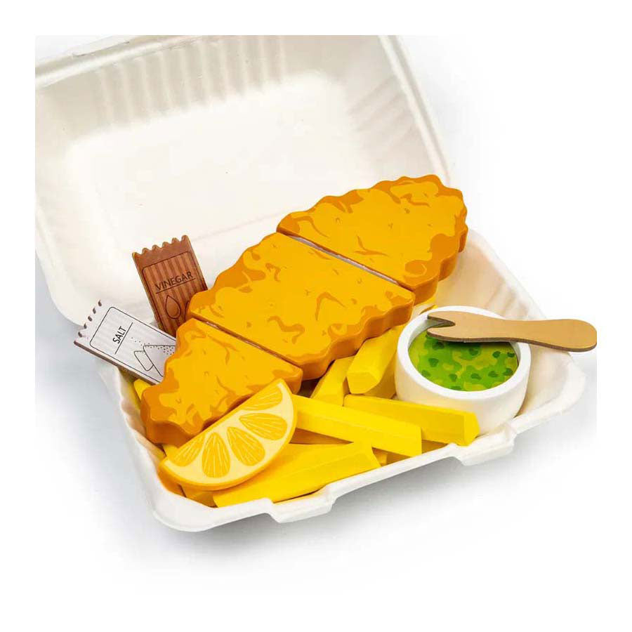 Bigjigs houten vis en friet speelset, 26dlg.