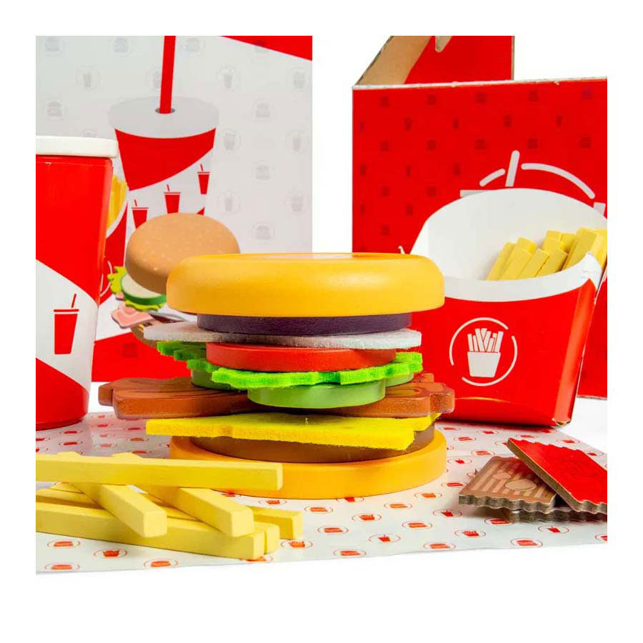 Bigjigs houten burger- en frietset, 48dlg.