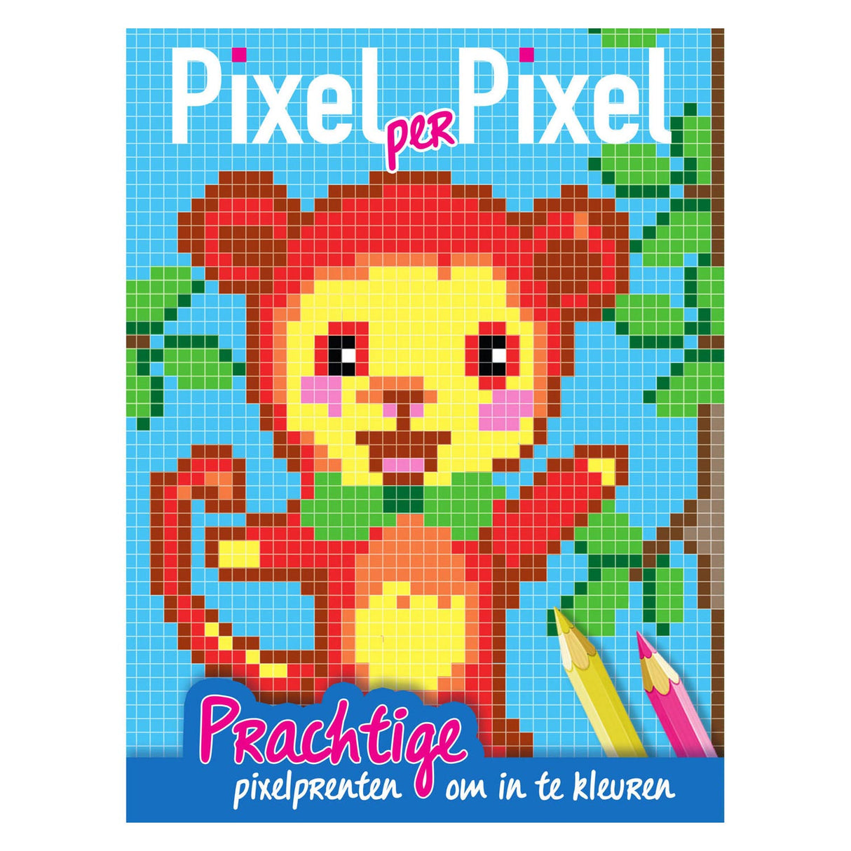 Mondikaarten pixel kleurboek aapje