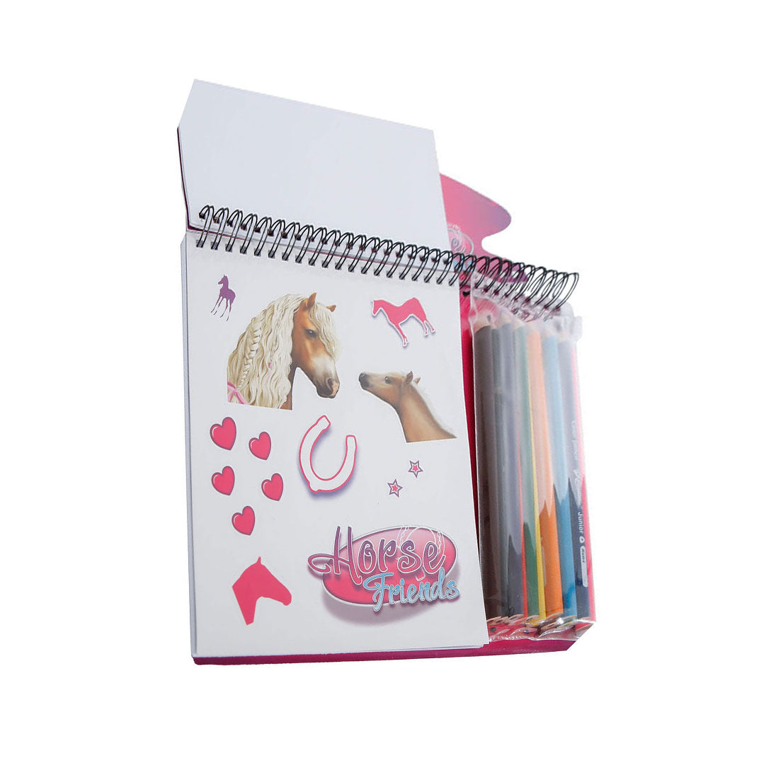 Kleurset horses friends met 12 potloden sjablonen en stickers