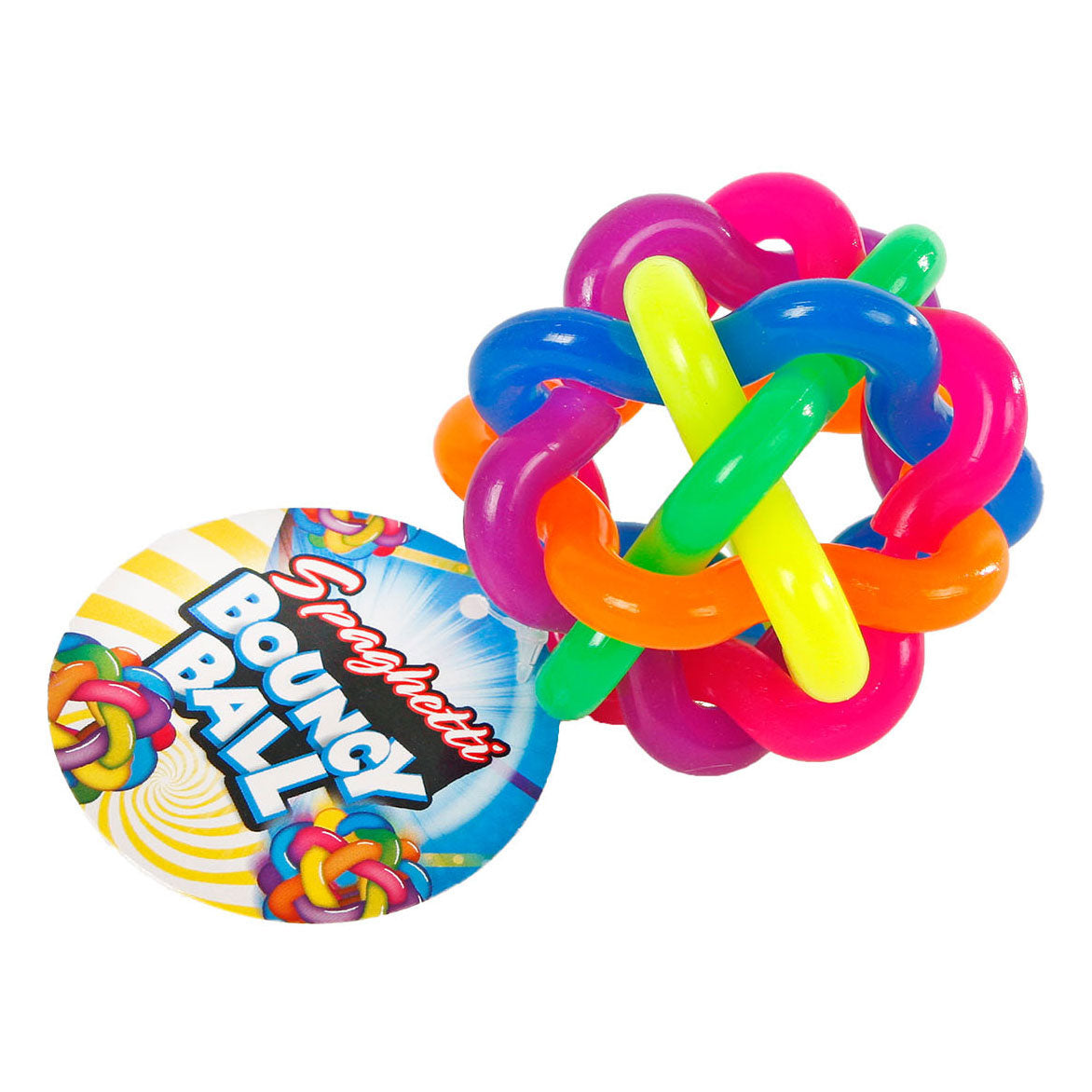 Regenboog spaghetti stuiterbal, 6,5 cm