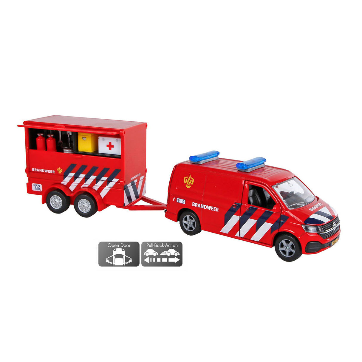 Kids globe vw transporter brandweer met aanhangwagen