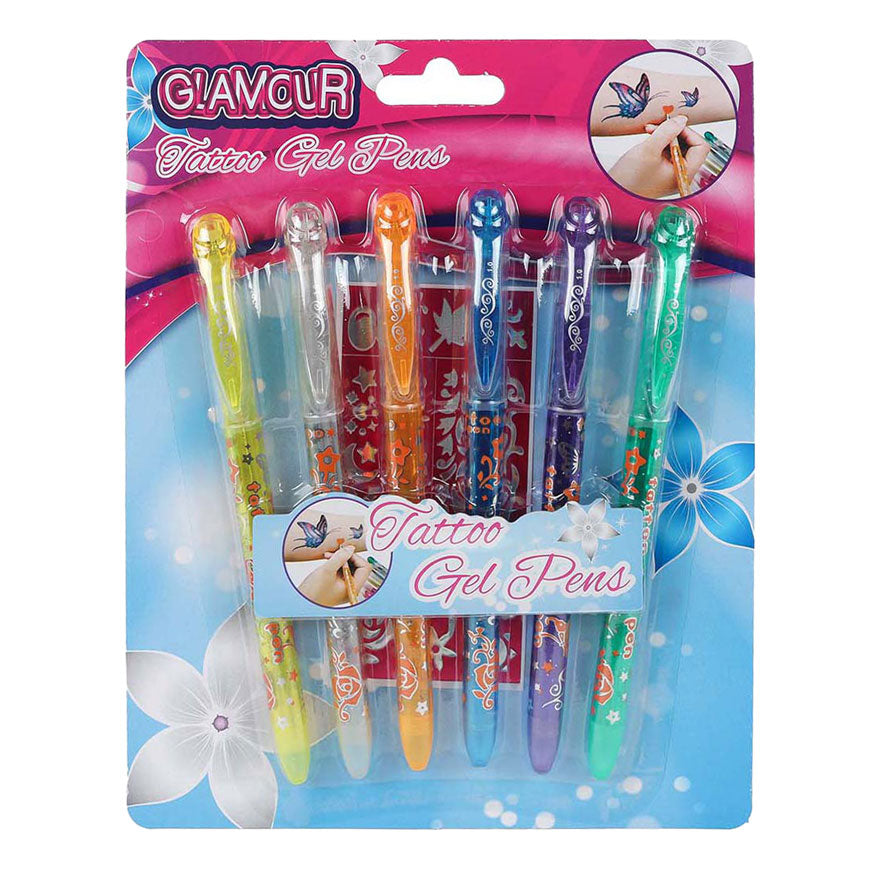 Glamour glitter tattoo pennen, 6st.