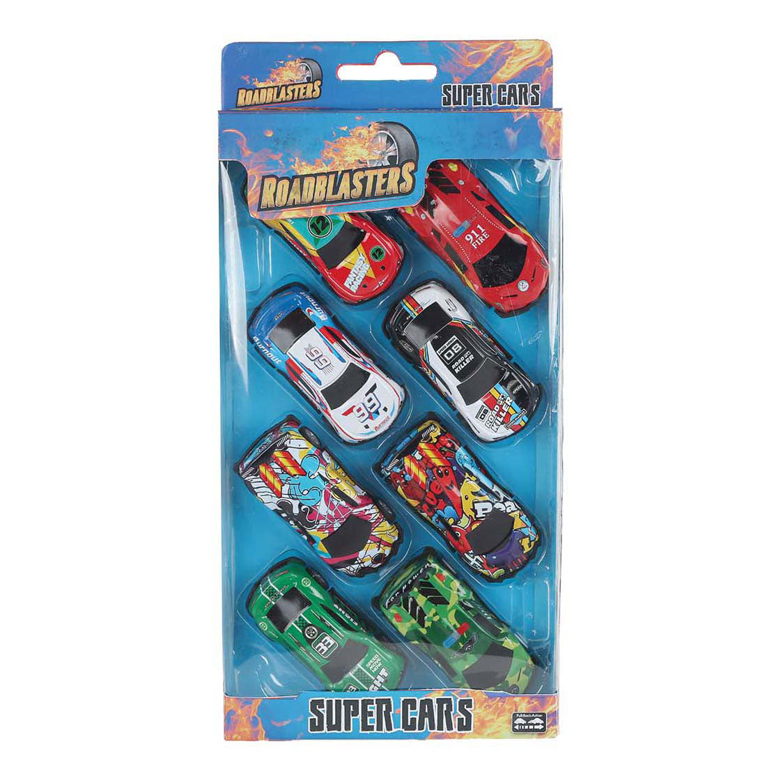 Roadblasters auto's die cast pull back 7,5cm, 8st.