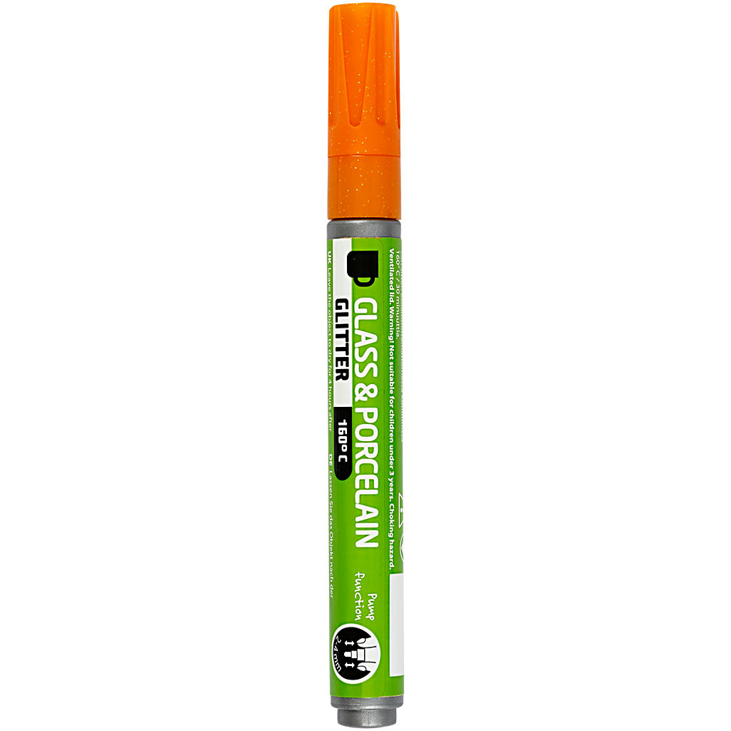 Creativ company glas- en porseleinstift glitter semi-dekkend - oranje