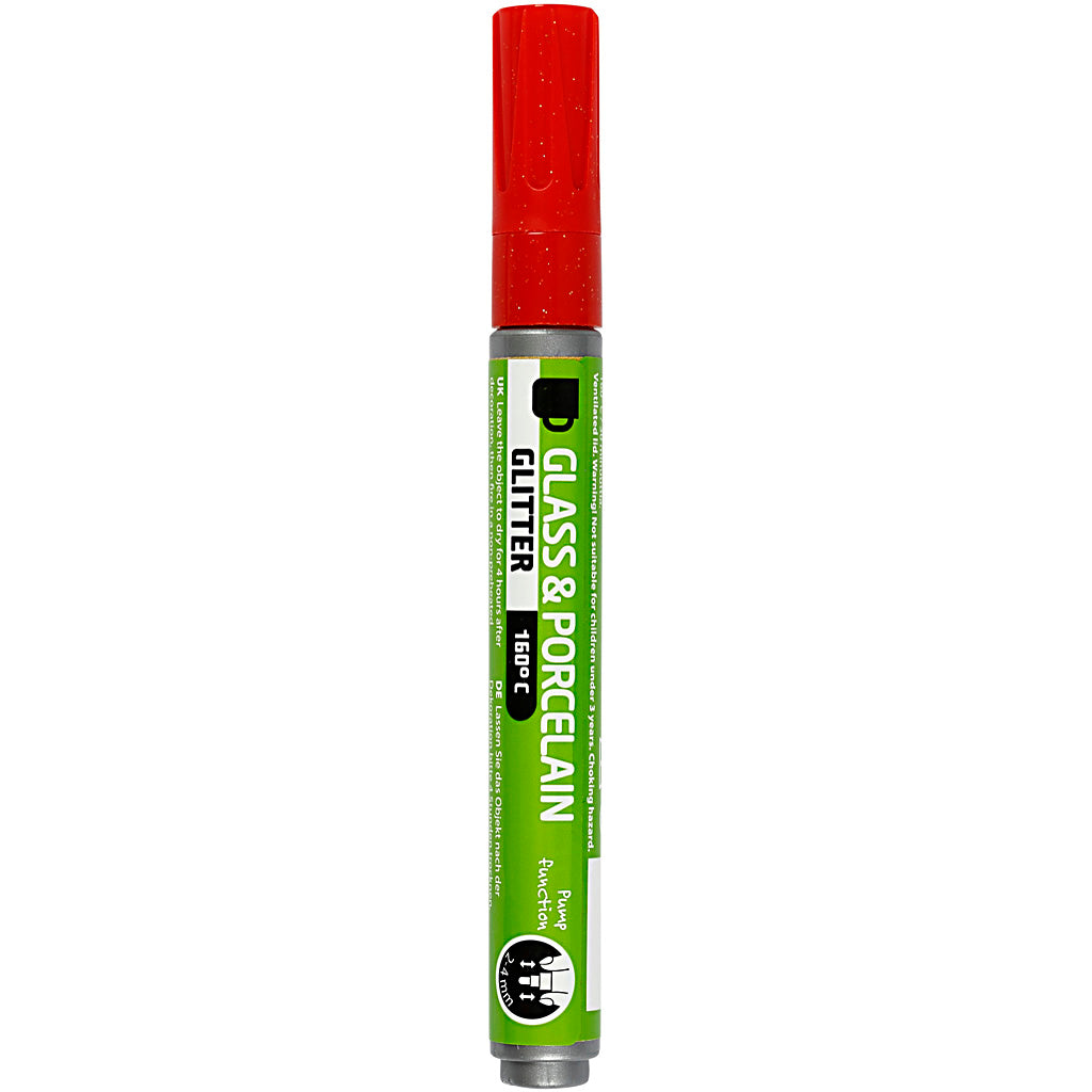 Creativ company glas- en porseleinstift glitter semi-dekkend - rood