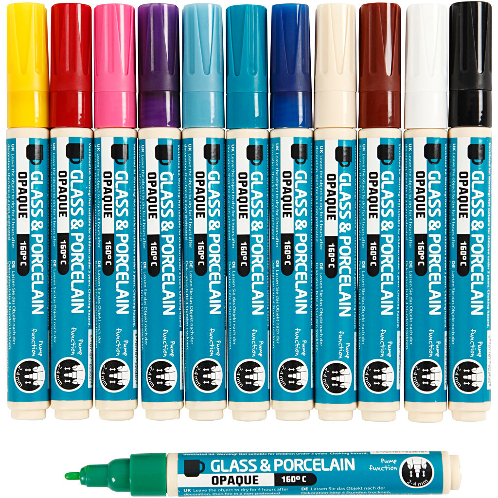 Creativ company glas- en porseleinstift, lijndikte 2-4 mm, dekkend, diverse kleuren, 12 stuk 1 doos