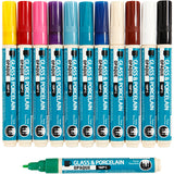 Creativ company glas- en porseleinstift, lijndikte 2-4 mm, dekkend, diverse kleuren, 12 stuk 1 doos