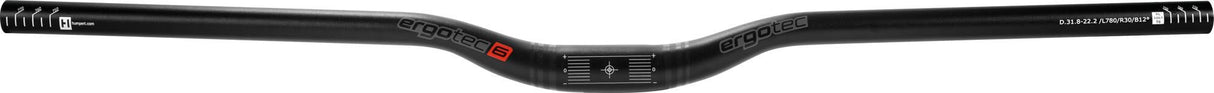 ERGOTEC handlebar "Riser Bar 30-50-70-100"self-service package, grip width: 780mm, butted aluminium 6061 T6, Ø 31,8mm, sandblasted blacke-Bike ready according to ergotec Safety Level Table, approx. 400g