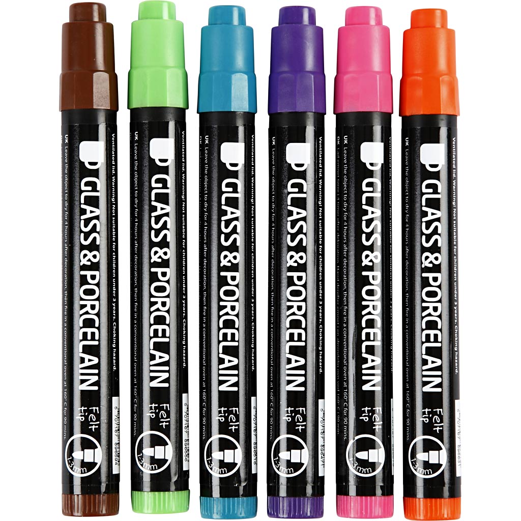 Creativ company glas- en porseleinstiften, lijndikte 1-3 mm, semi-dekkend, extra kleuren, 6 stuk 1 doos