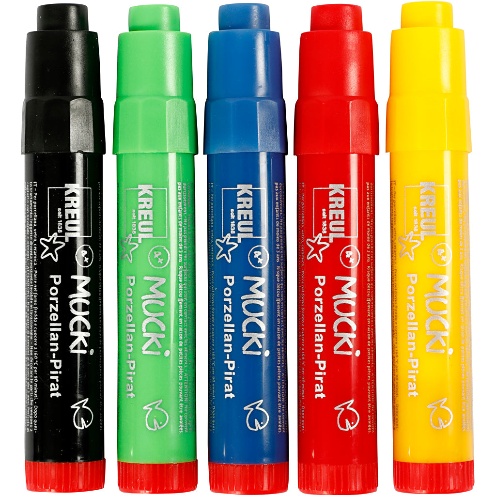 Kreul glas- porseleinstiften, lijndikte 2-5 mm, diverse kleuren, 5 stuk 1 doos