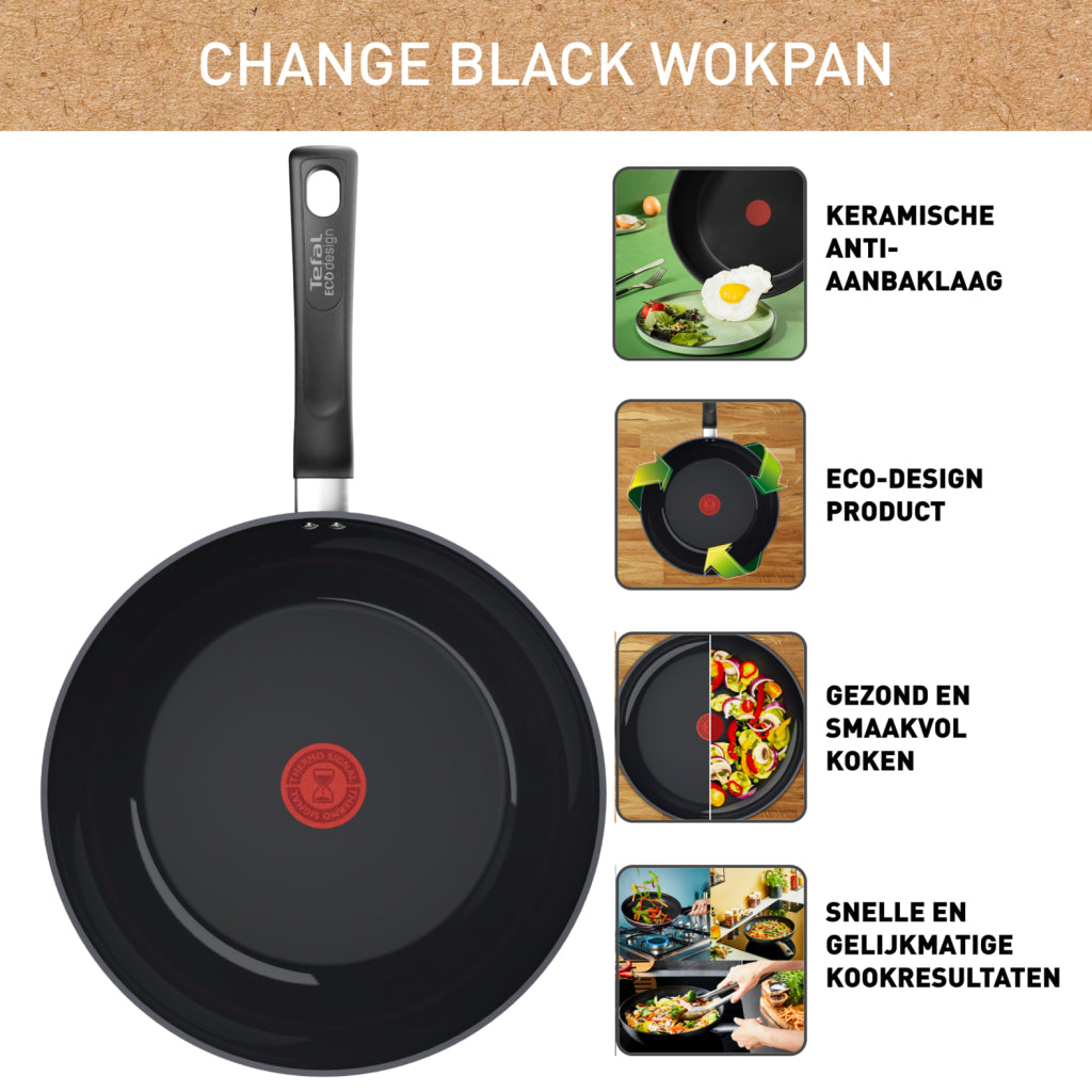 Tefal c47619 change zwart keramische wokpan 28 cm zwart