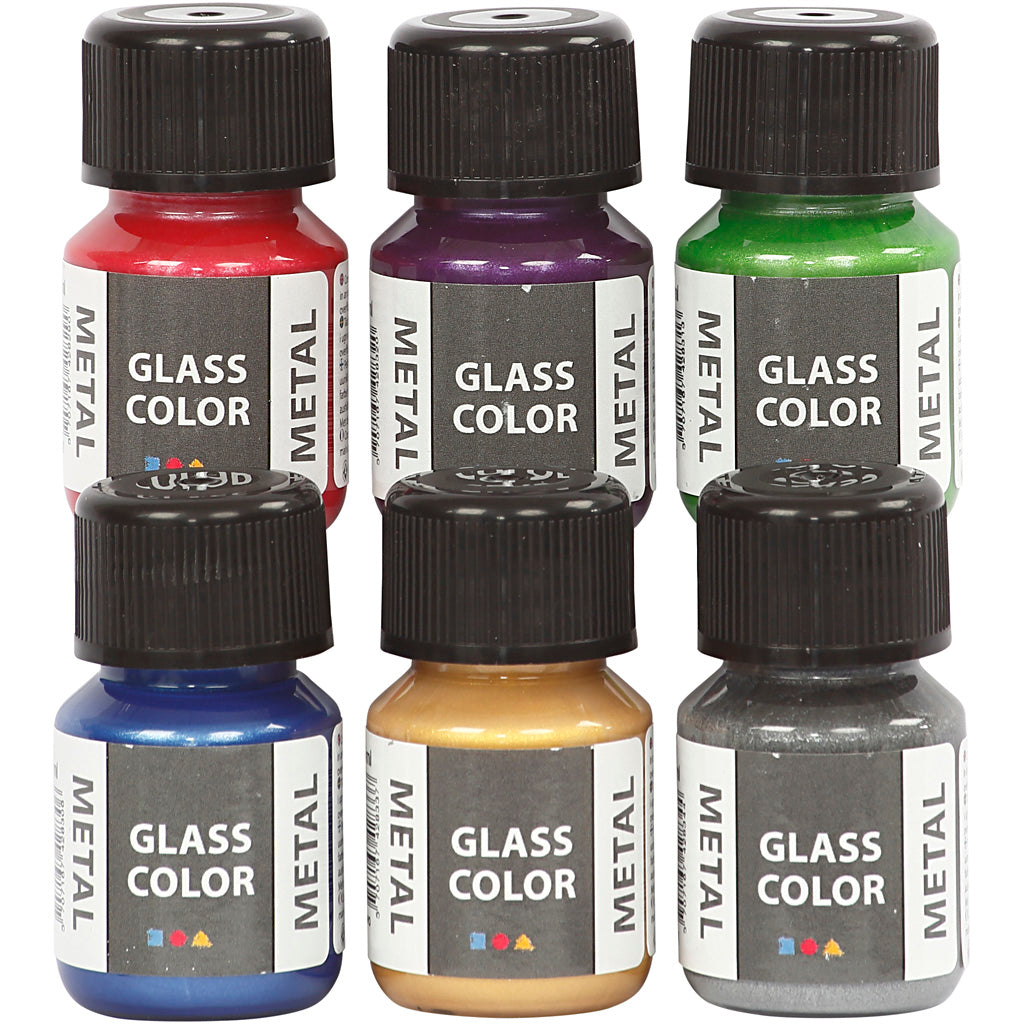 Creativ company glass color metal, diverse kleuren, 6x30 ml 1 doos