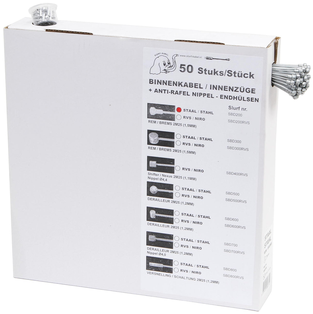 Slurf rembinnenkabel inner br.cab.slurf steel 50psc.