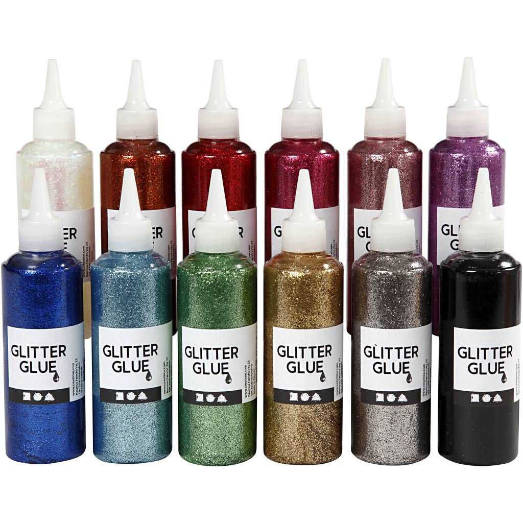 Creativ company glitterlijm, diverse kleuren, 12x118 ml 1 doos