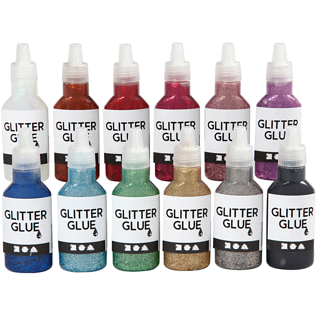 Creativ company glitterlijm, diverse kleuren, 12x25 ml 1 doos