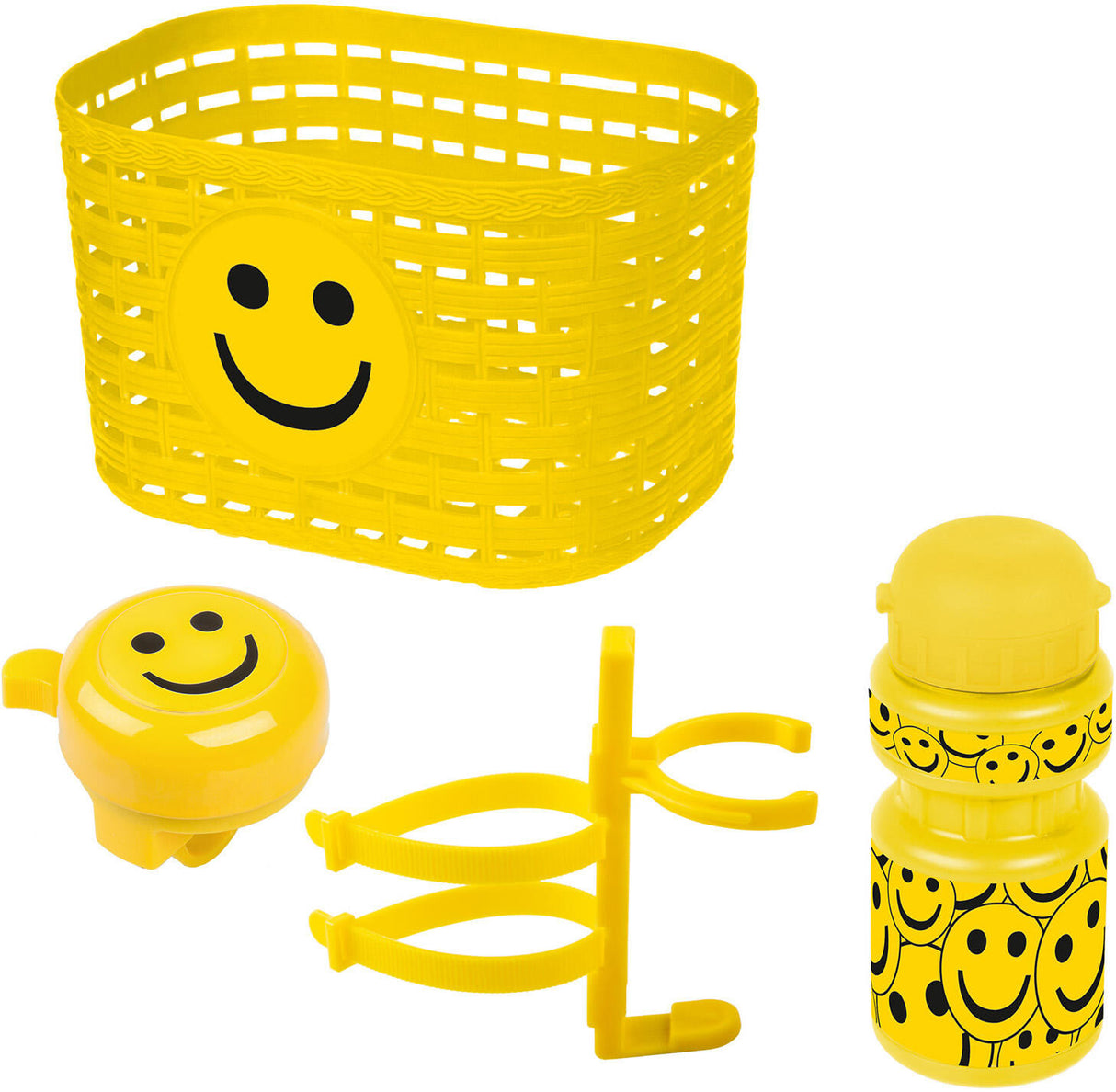 Messingschlager toebehorenset mand, fietsbel, bidon set messingsch.smile basket bell bottle