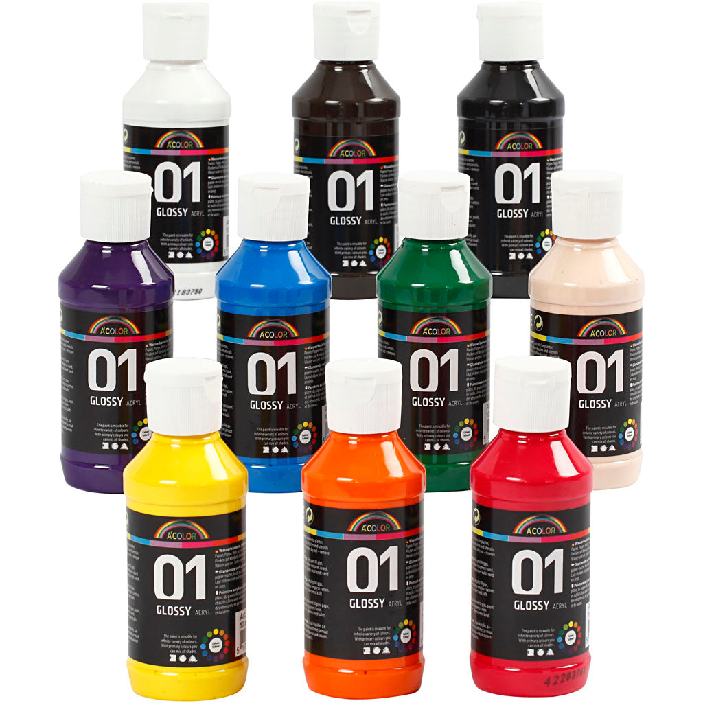 Creativ company acrylverf glossy, diverse kleuren, 10x100 ml 1 doos