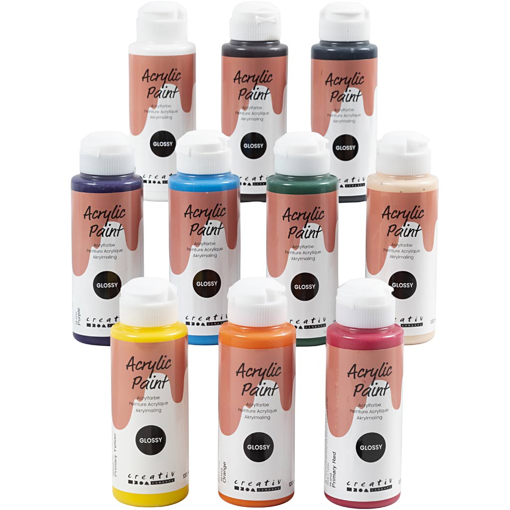 Creativ company acrylverf glossy, diverse kleuren, 10x120 ml 1 doos