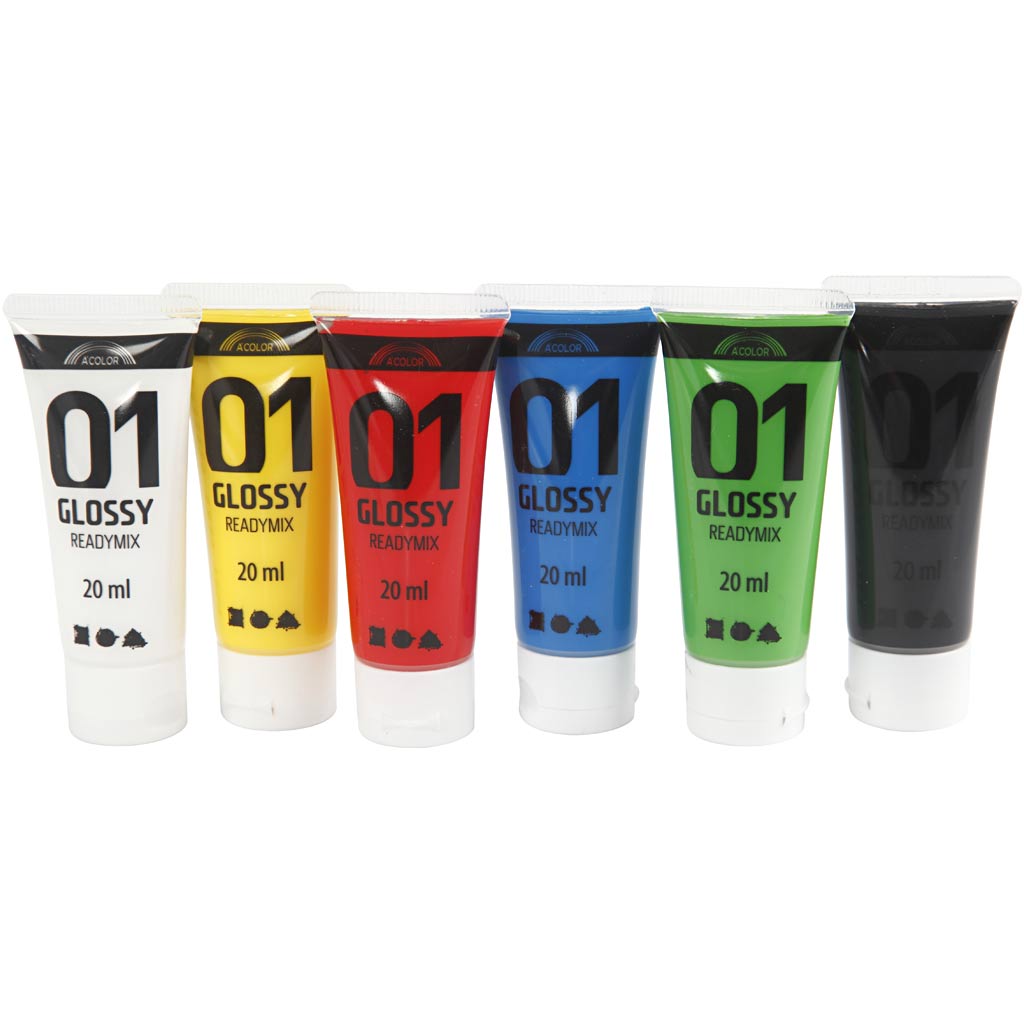 Creativ company acrylverf voor kidneren glossy standaardkleuren, 6x20ml