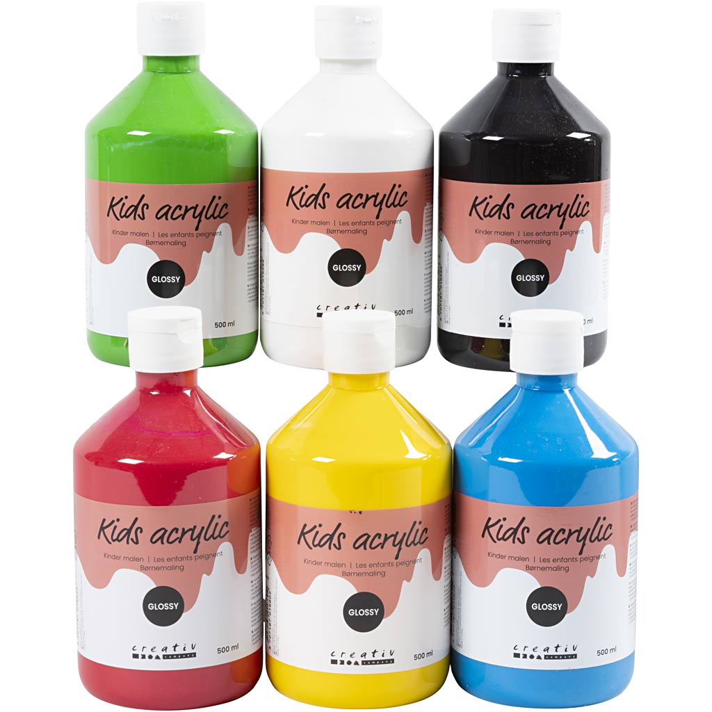 Creativ company acrylverf glossy, primair kleuren, 6x500 ml 1 doos