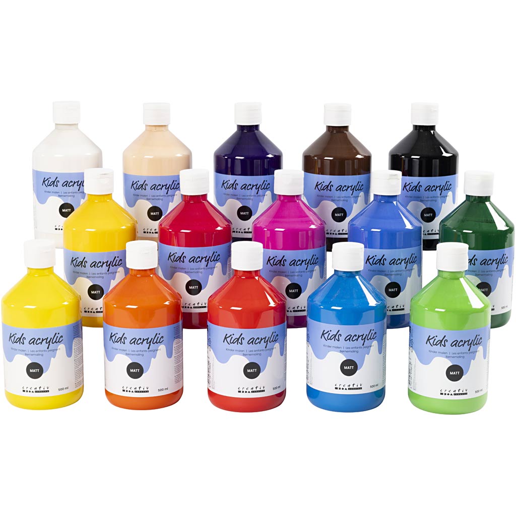 Creativ company acrylverf mat, diverse kleuren, 15x500 ml 1 doos