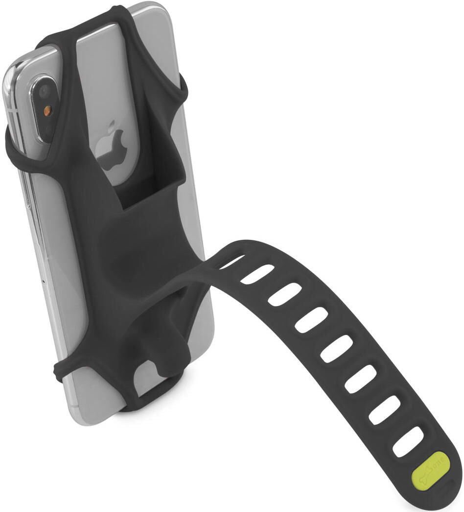 BONE COLLECTION smartphone bracket "Bike Tie 2"silicone, quick handlebar attachment (Ø 22-38mm), absorbs vibrations and prevents scratches, for 4" to 6,5" smartphones, dimensions (DxWxH): 40 x 65 x 130mm, face ID compatible, weight: 45g