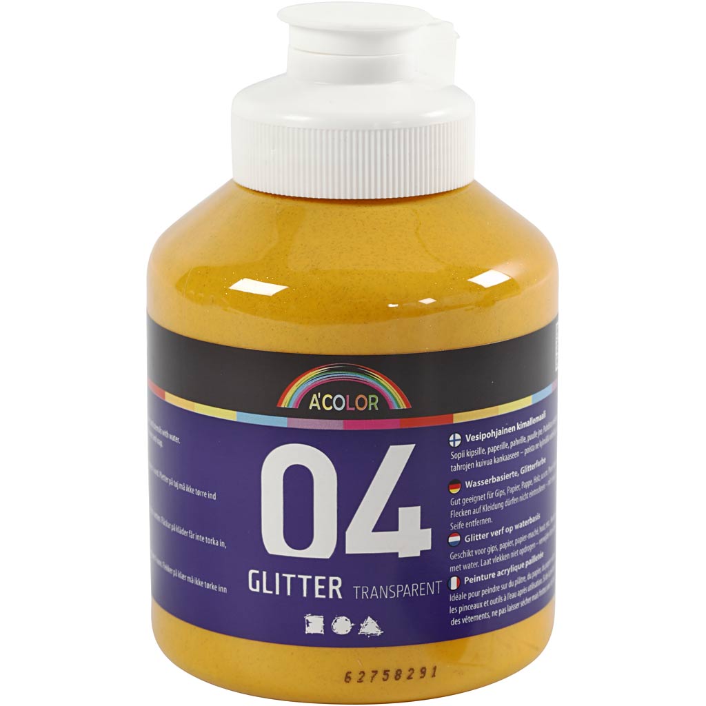Creativ company acrylverf met glitters, warm geel, 500 ml 1 fles