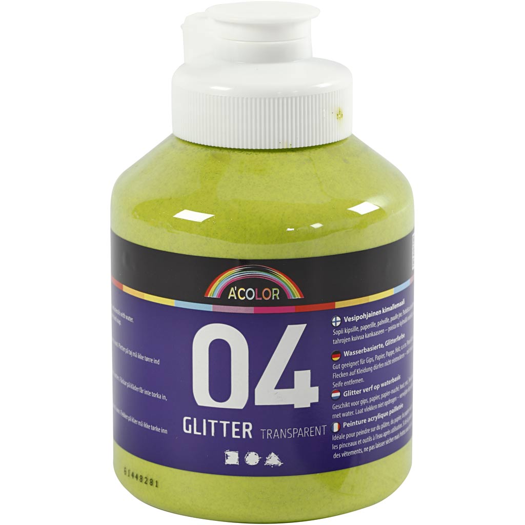 Creativ company acrylverf met glitters, lime groen, 500 ml 1 fles