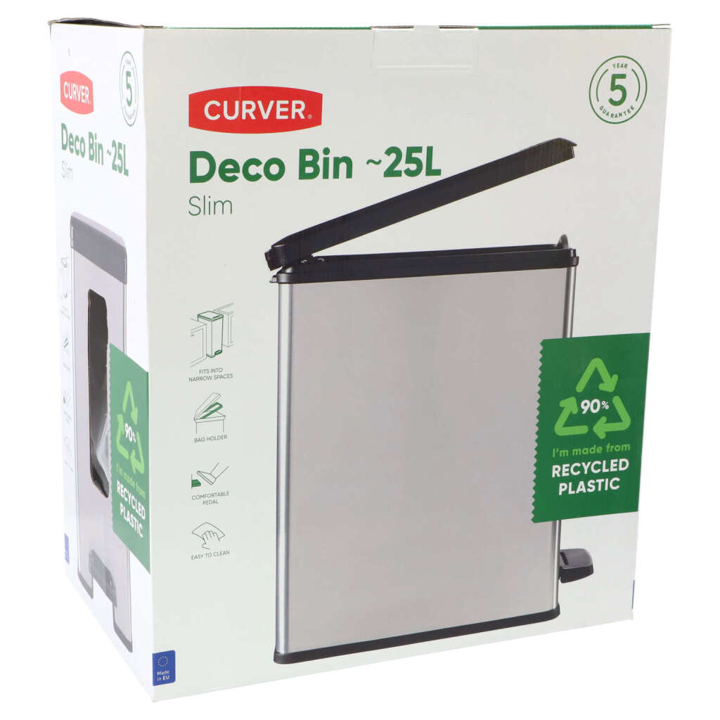 Curver decobin slim pedaalemmer 25l metallic zwart