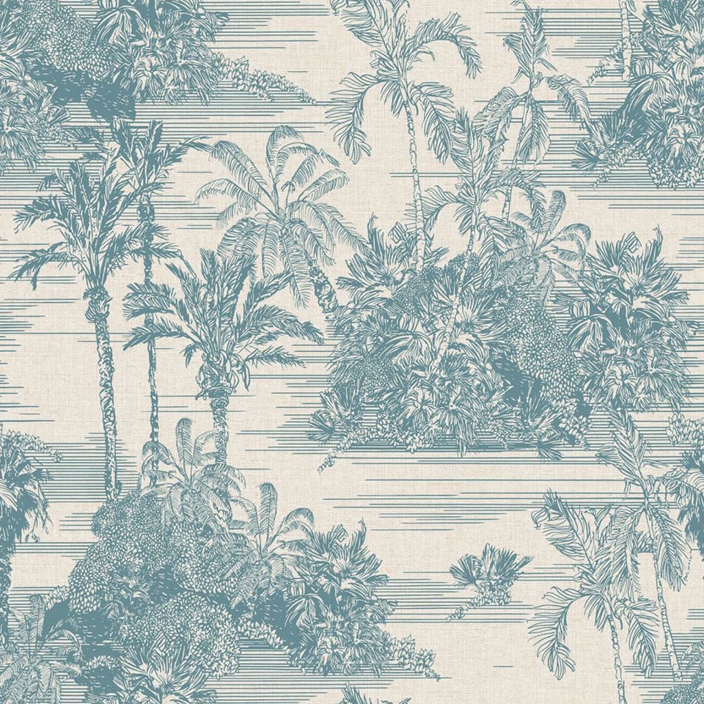 Dutch wallcoverings behang tropisch beige en lichtblauw