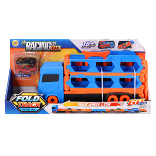 No brand pop-up auto transporter met 2 metal auto's