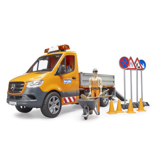 Bruder mercedes-benz sprinter wegenbouw met figuur en accessoires + licht en geluid