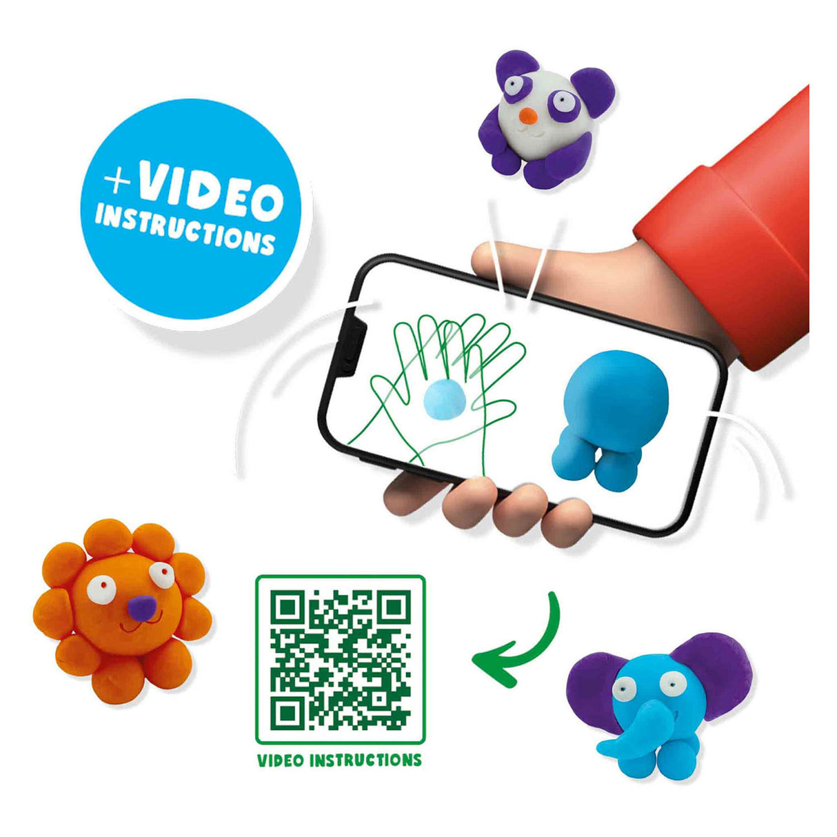 Ses fundo klei - wilde dieren - 4 kleipotjes
