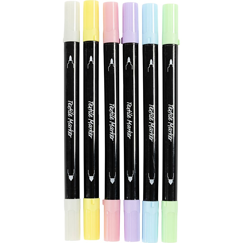 Creativ company textielstiften, lijndikte 2,3+3,6 mm, pastelkleuren, 6 stuk 1 doos
