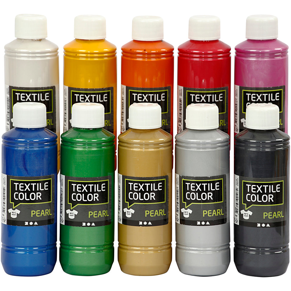 Creativ company textielkleur, parelmoer, diverse kleuren, 10x250 ml 1 doos