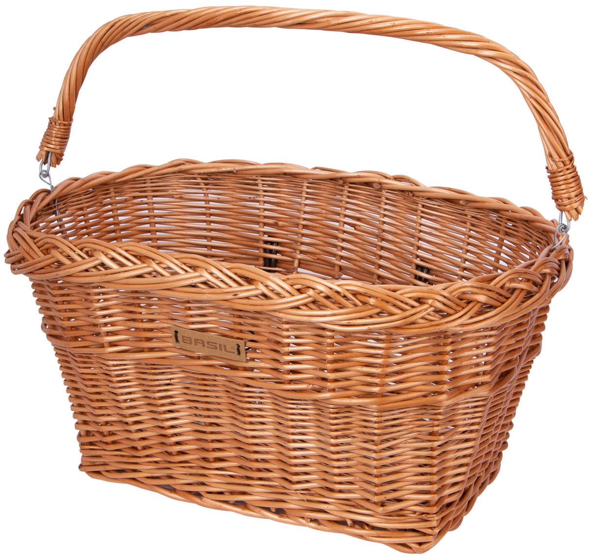 BASIL front basket "Davos"wicker, dimensions (LxWxH): 48 x 34 x 26cm, for hangingrectangular with handle, double hooks, with double hooks on handlebar (front or rear)