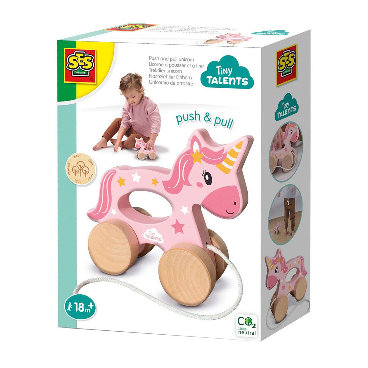 Ses houten trekdier 2 in 1 - eenhoorn