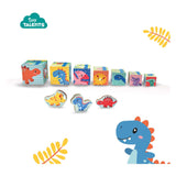 Ses stapelblokken toren met dino figuren
