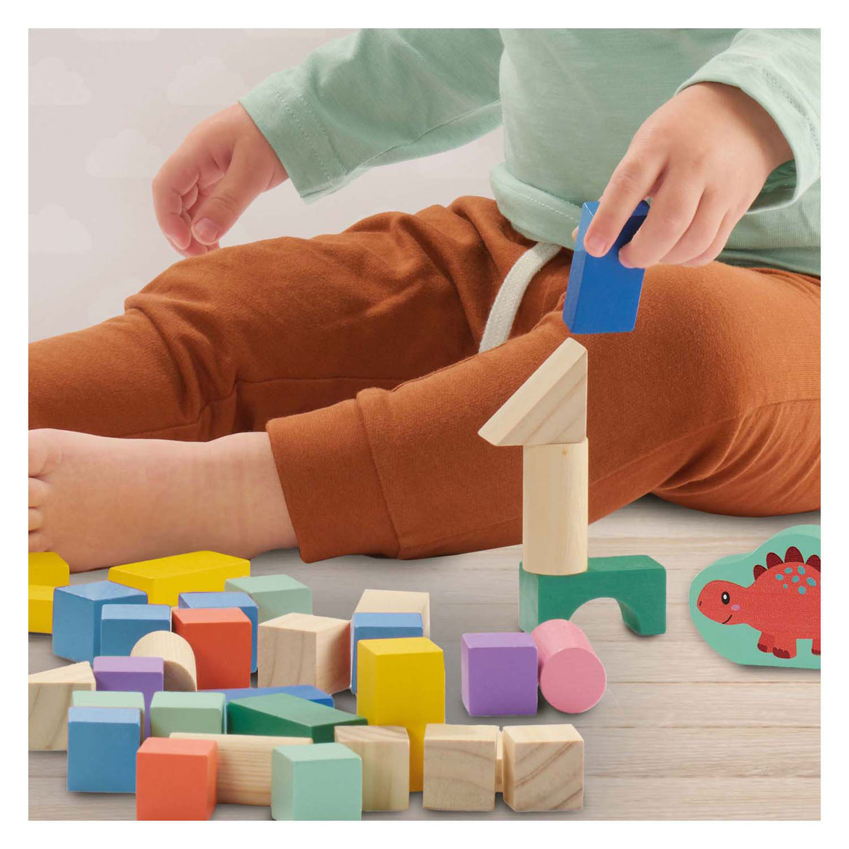 Ses houten bouwblokken dino's, 50st.