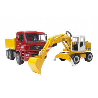 Bruder auto vrachtwagen man tga met liebherr graafmachine