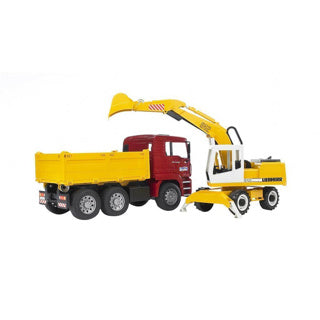 Bruder auto vrachtwagen man tga met liebherr graafmachine