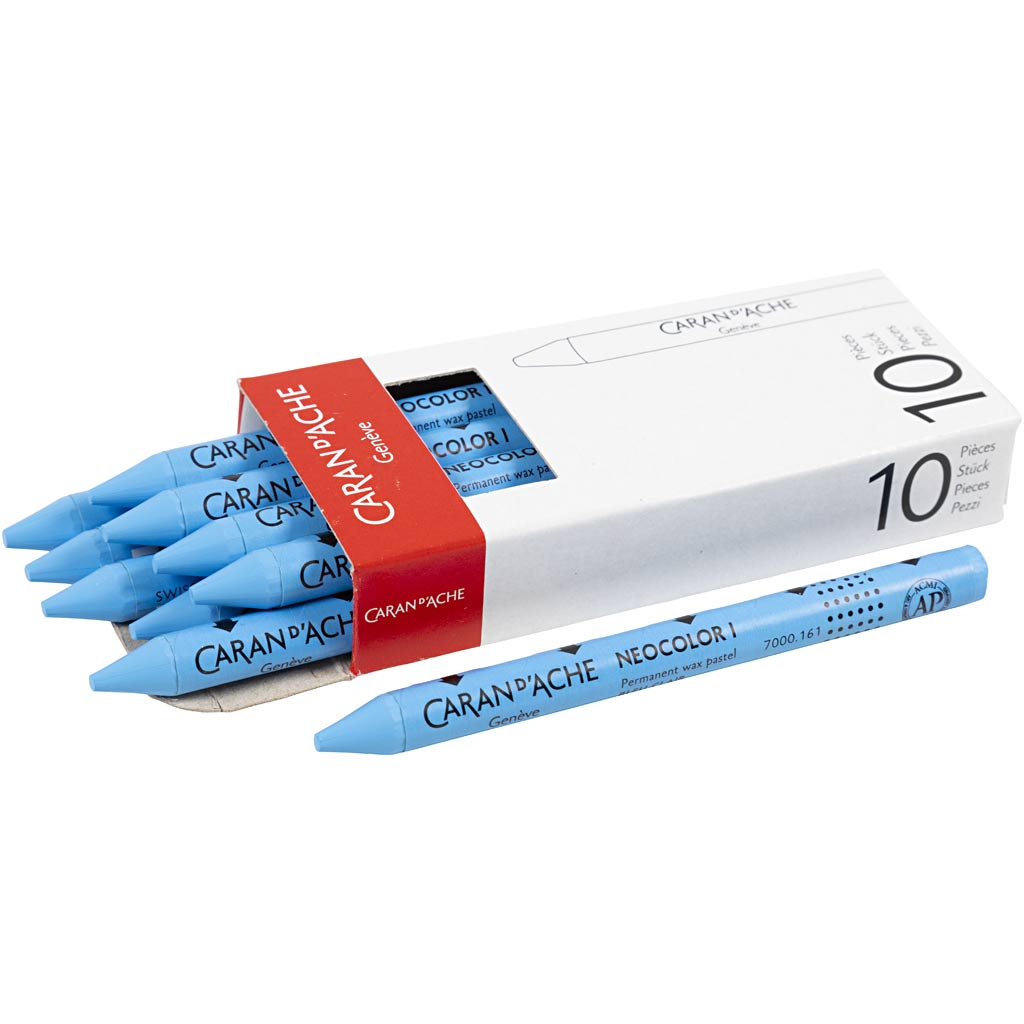 Caran dache caran d’ache neocolor i, l: 10 cm, dikte 8,5 mm, light blue (161), 10 stuk 1 doos